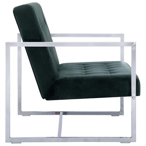 2-personers sofa med armlæn krom og fløjl mørkegrøn