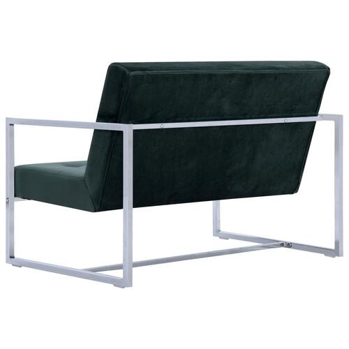 2-personers sofa med armlæn krom og fløjl mørkegrøn