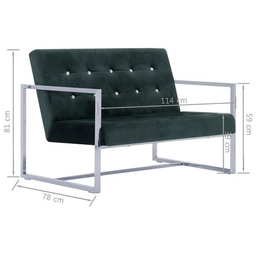 2-personers sofa med armlæn krom og fløjl mørkegrøn