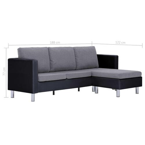 3-personers sofa med hynder kunstlæder sort