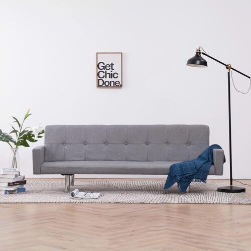 Sovesofa med armlæn lysegrå polyester