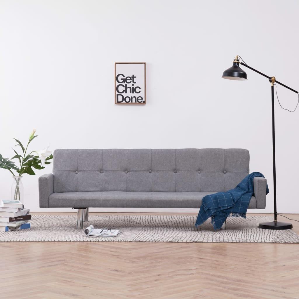 Sovesofa med armlæn lysegrå polyester