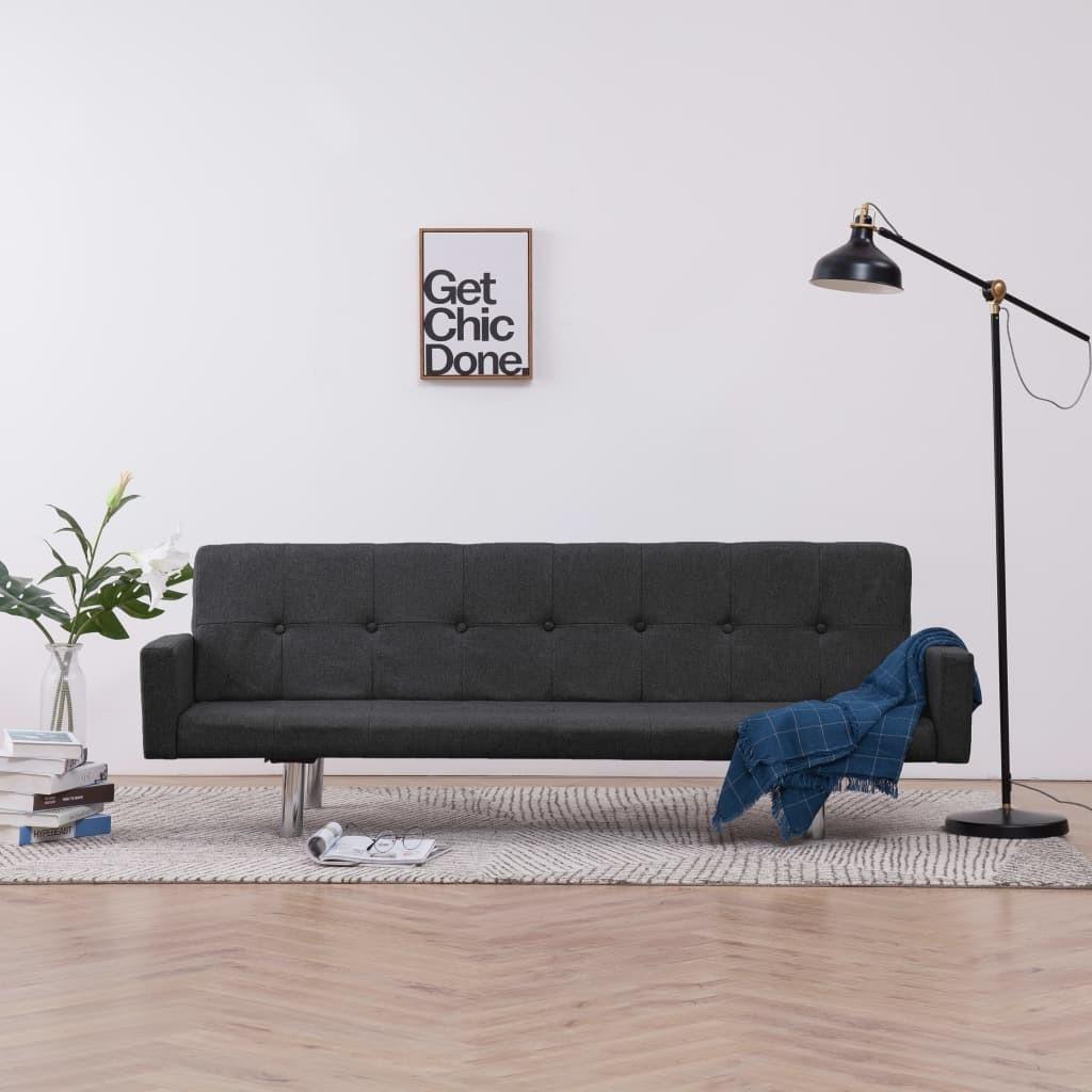 Sovesofa med armlæn mørkegrå polyester