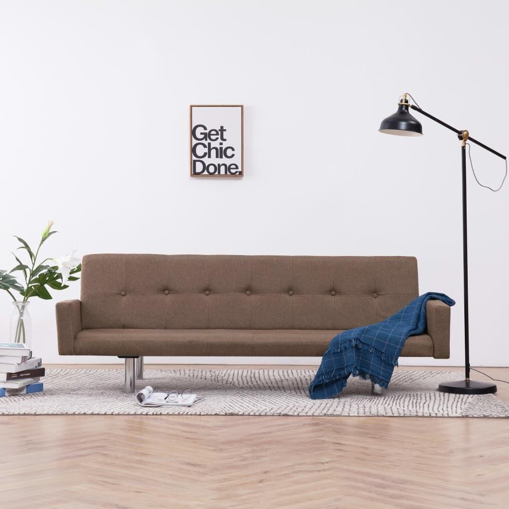 Sovesofa med armlæn brun polyester