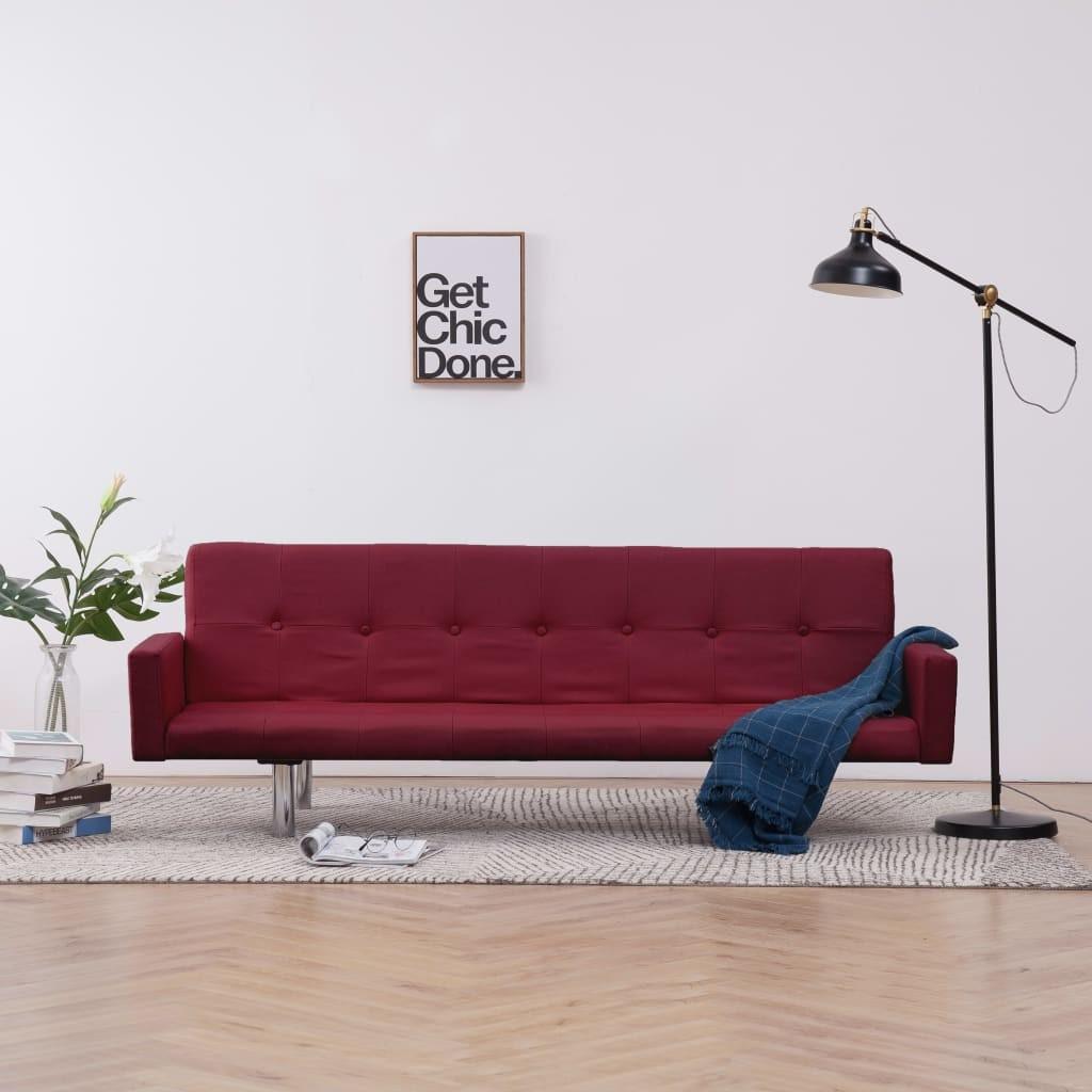 Sovesofa med armlæn vinrød polyester