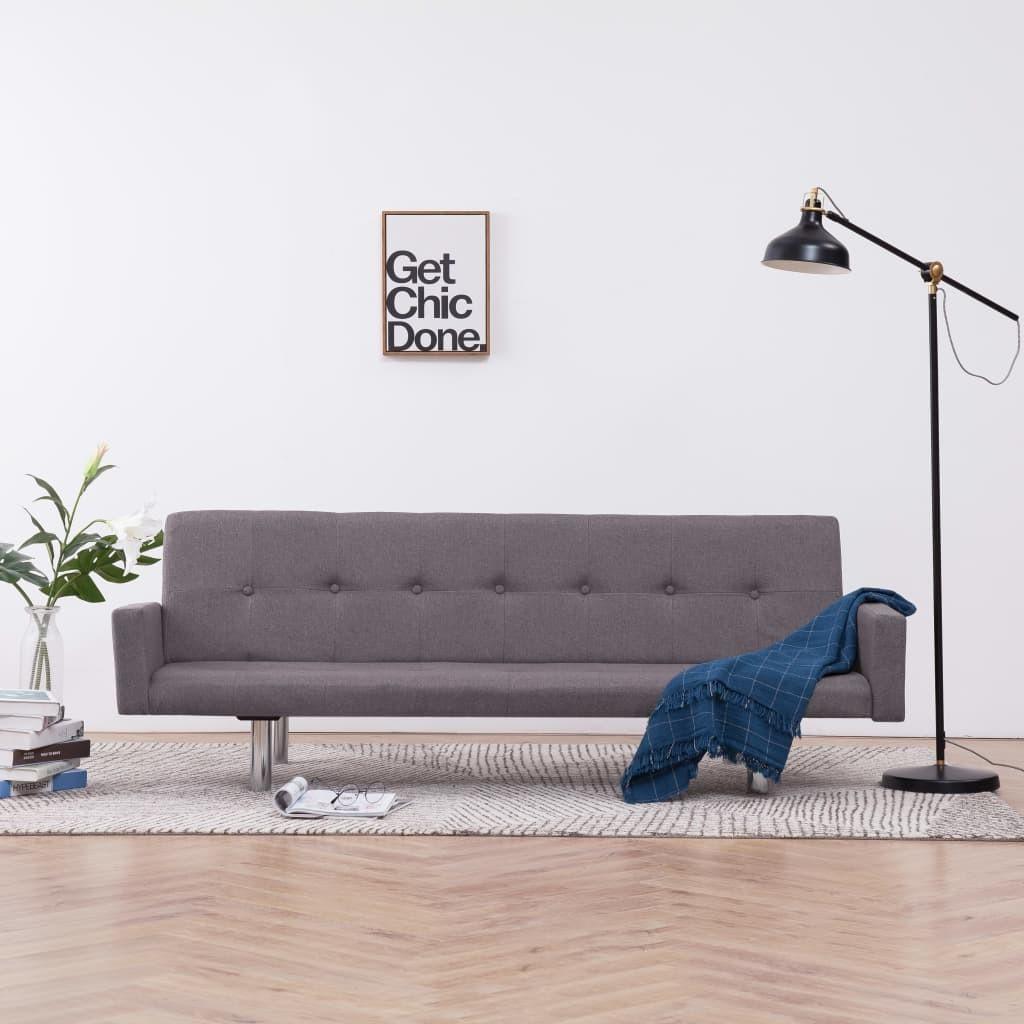 Sovesofa med armlæn gråbrun polyester