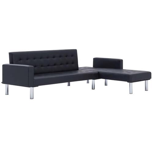 Sovesofa med chaiselong sort kunstlæder