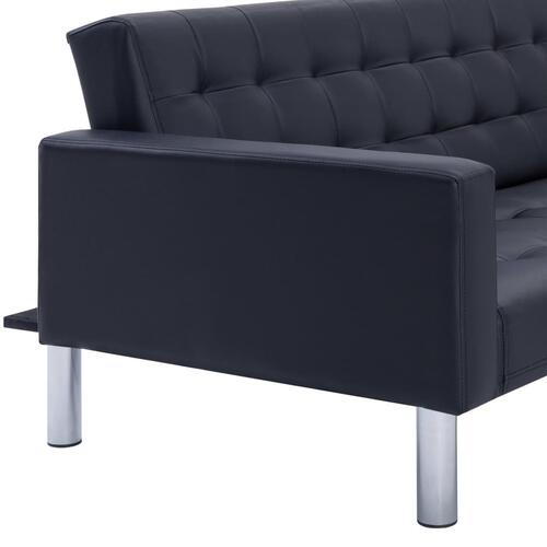 Sovesofa med chaiselong sort kunstlæder