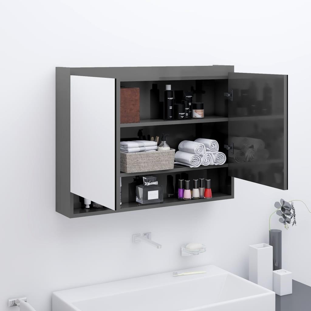 Badeværelsesskab med spejl 80x15x60 cm MDF blank grå