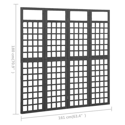 4-panels rumdeler/espalier 161x180 cm massivt grantræ sort