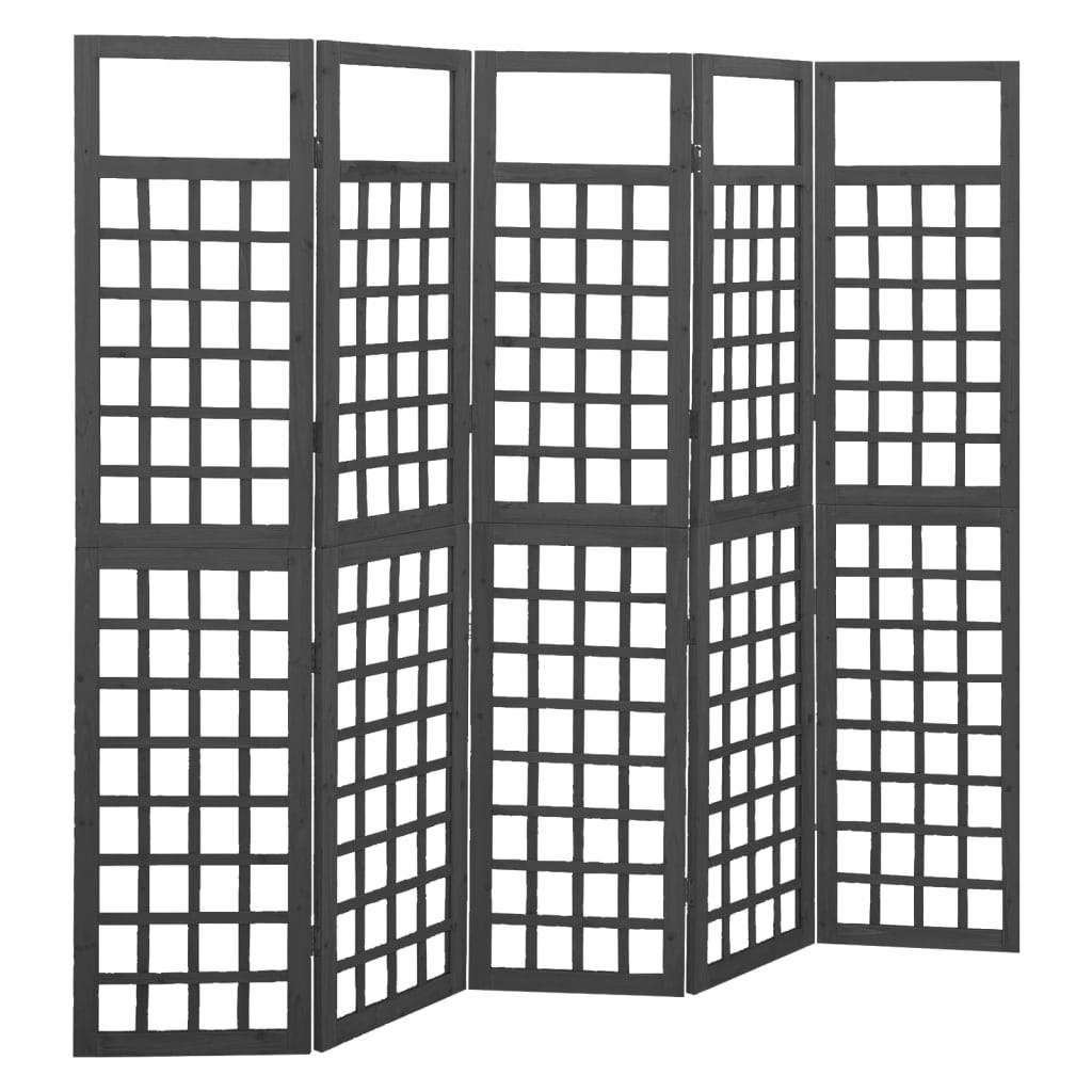5-panels rumdeler/espalier 201,5x180 cm massivt grantræ sort