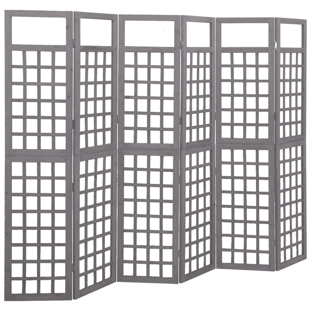 6-panels rumdeler/espalier 242,5x180 cm massivt grantræ grå