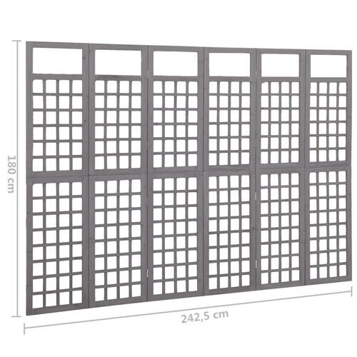 6-panels rumdeler/espalier 242,5x180 cm massivt grantræ grå