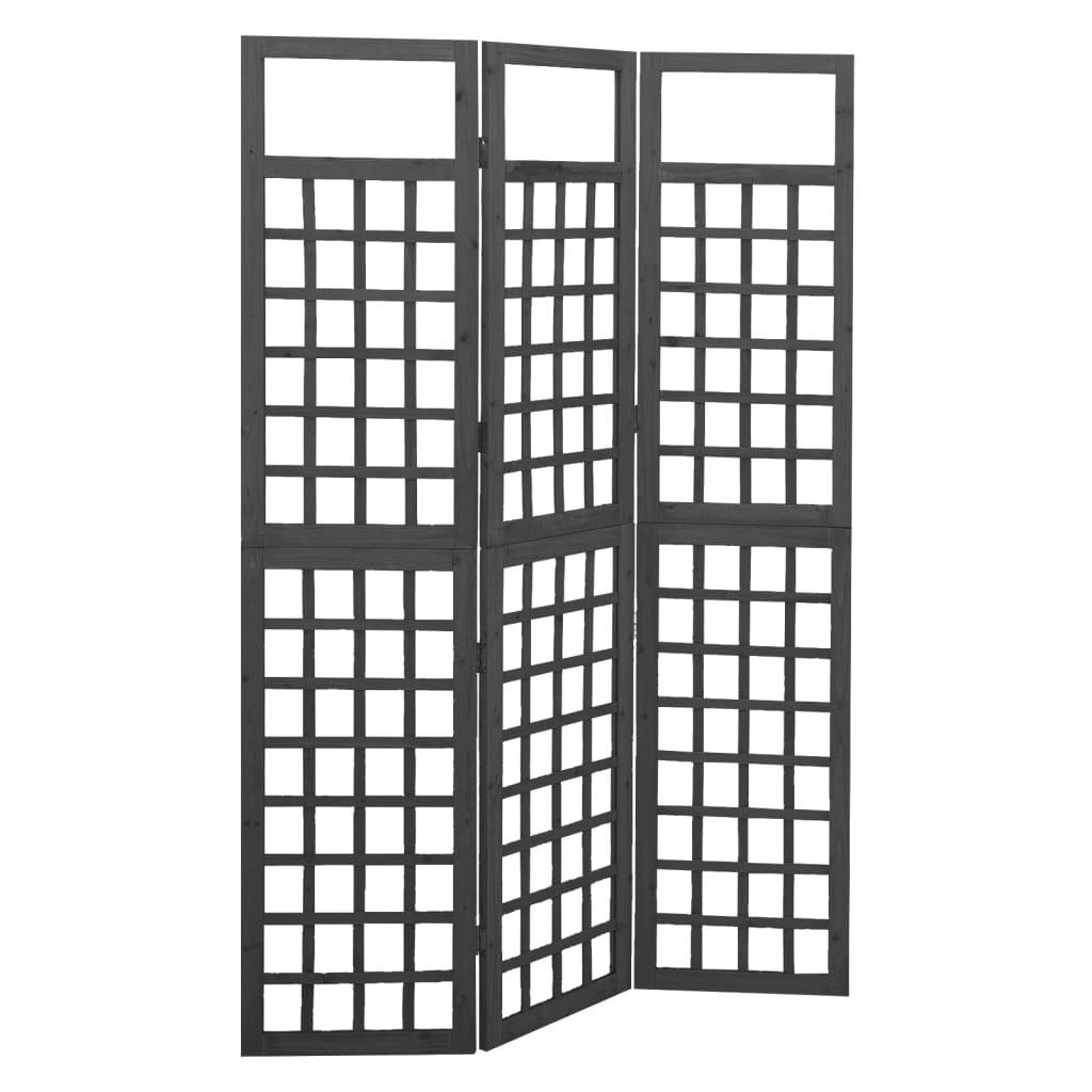 3-panels rumdeler/espalier 121x180 cm massivt grantræ sort