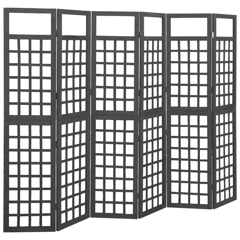 6-panels rumdeler/espalier 242,5x180 cm massivt grantræ sort