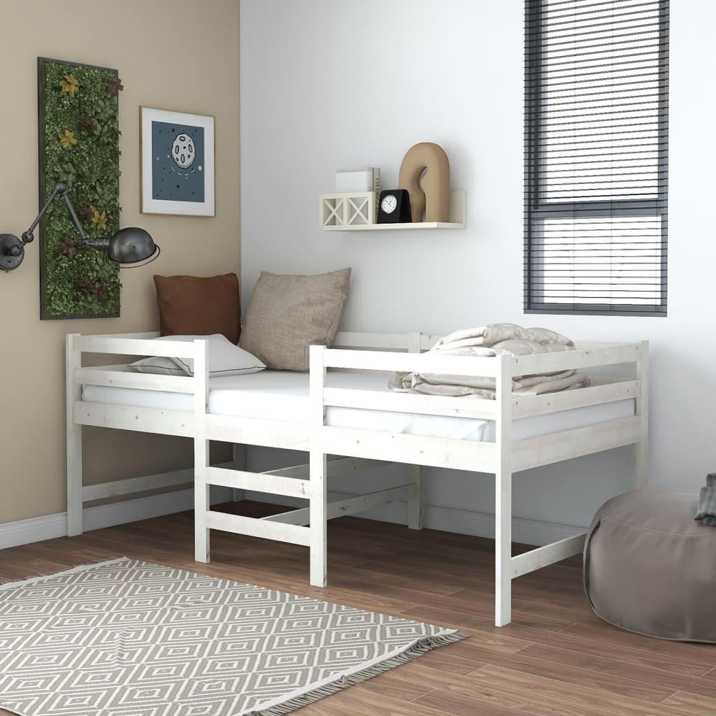 Mellemhøj seng med madras 90x200 cm massivt fyrretræ hvid
