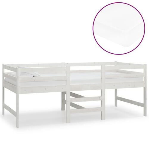 Mellemhøj seng med madras 90x200 cm massivt fyrretræ hvid