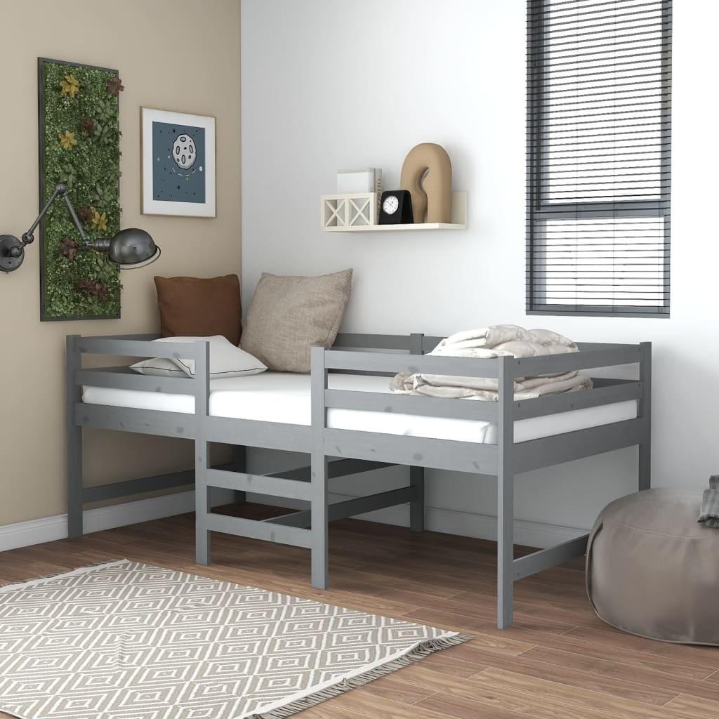 Mellemhøj seng med madras 90x200 cm massivt fyrretræ grå
