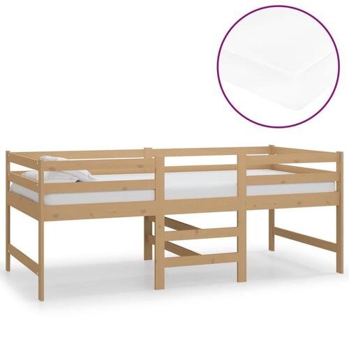 Mellemhøj seng med madras 90x200cm massivt fyrretræ honningbrun