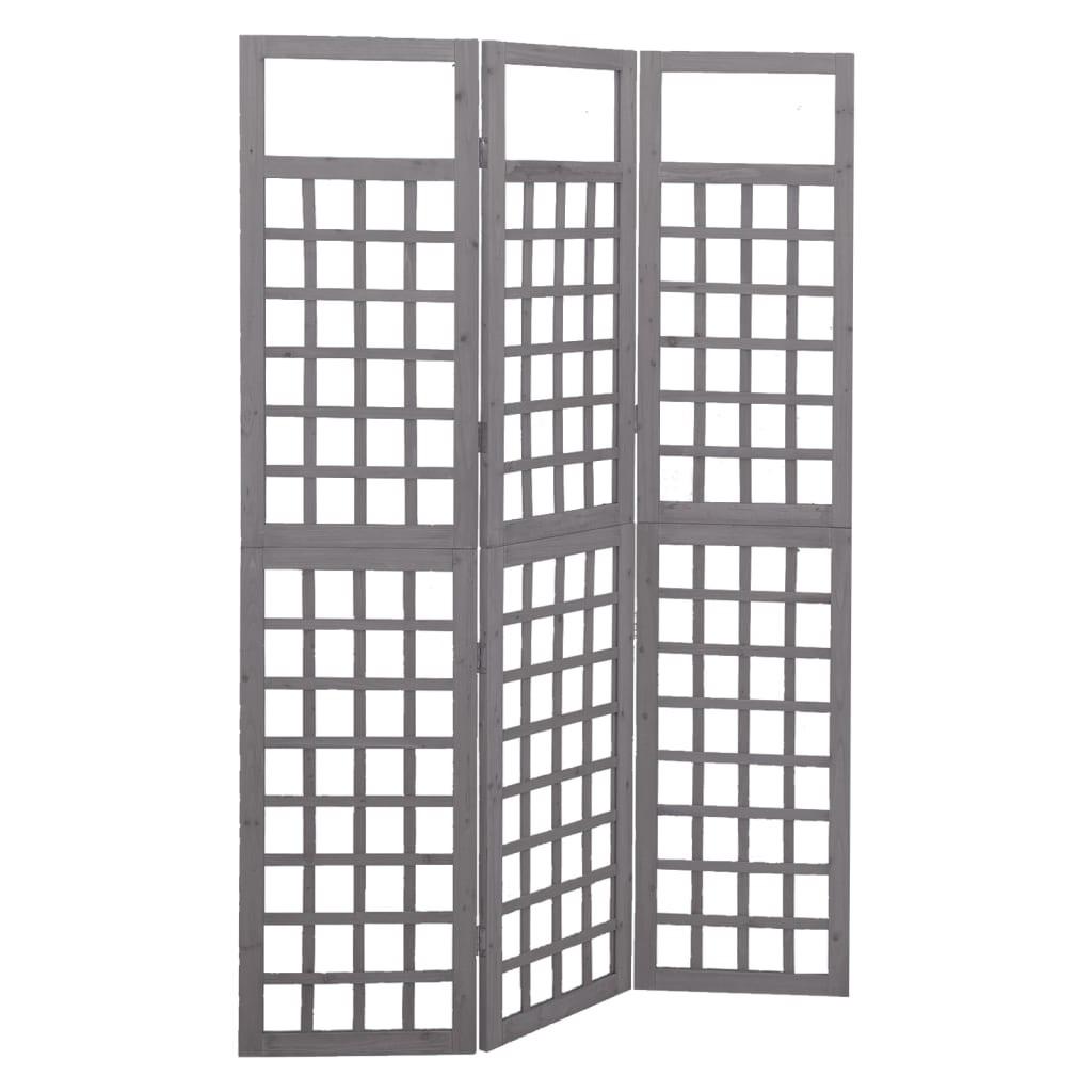 3-panels rumdeler/espalier 121x180 cm massivt grantræ grå