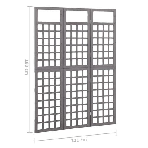 3-panels rumdeler/espalier 121x180 cm massivt grantræ grå