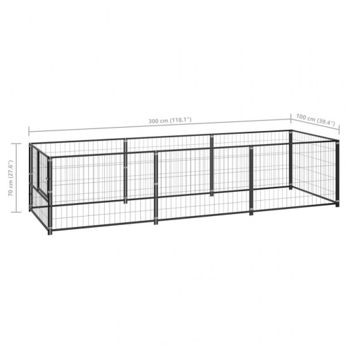 Hundeløbegård 3 m² i stål - sort, 300 × 100 × 70 cm