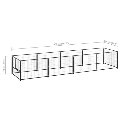Hundeløbegård 4 m² i stål - sort, 400 × 100 × 70 cm
