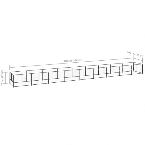 Hundeløbegård 9 m² i stål - sort, 900 × 100 × 70 cm