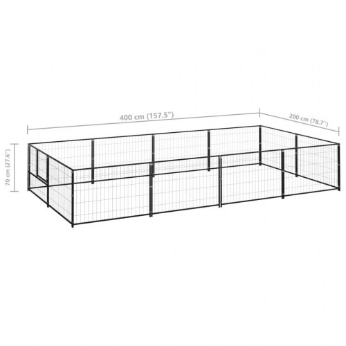 Hundeløbegård i stål 8 m² - sort, 400 × 200 × 70 cm