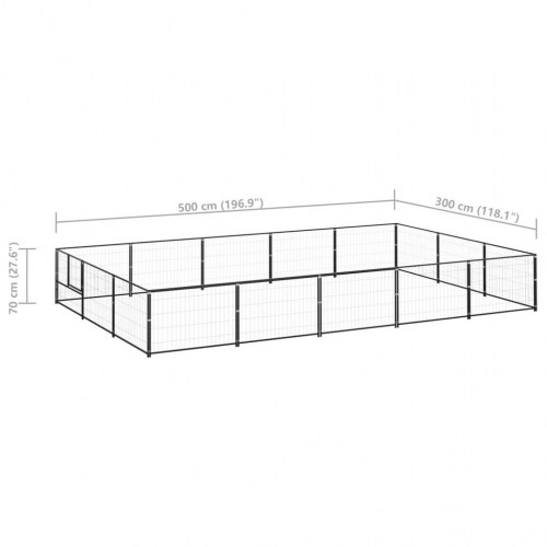 Hundeløbegård 15 m² i stål - sort, 500 × 300 × 70 cm