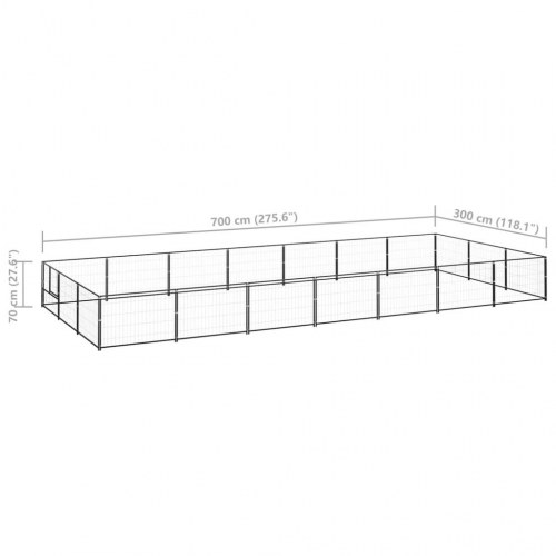Hundeløbegård 21 m² i stål - sort, 700 × 300 × 70 cm