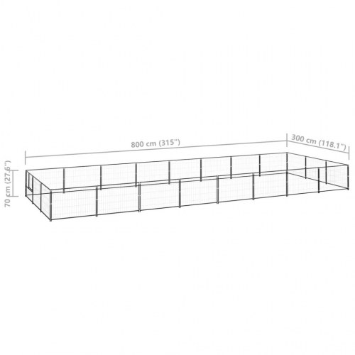 Hundeløbegård 24 m² i stål - sort, 800 × 300 × 70 cm