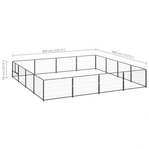 Hundeløbegård 16 m² i stål - sort 400 × 400 × 70 cm
