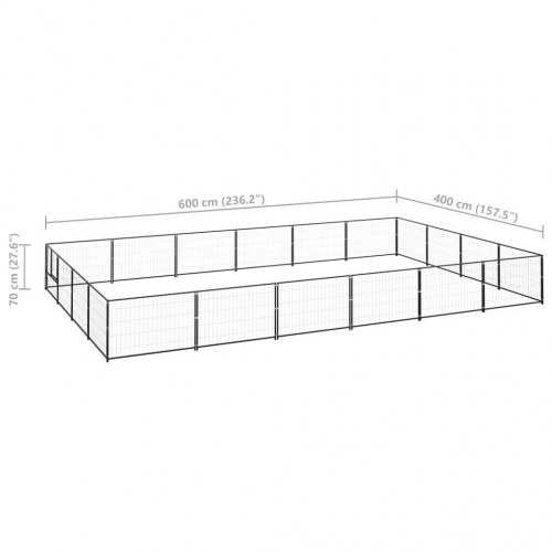 Hundeløbegård 24 m² i stål - sort udendørs hundebur 600×400×70 cm