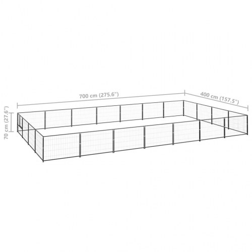Hundeløbegård 28 m² i stål - sort, 700 × 400 × 70 cm
