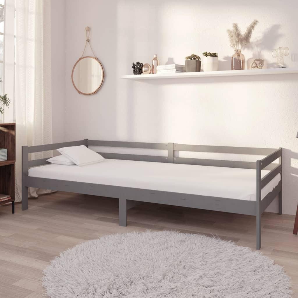 Daybed med madras 90x200 cm massivt fyrretræ grå billede