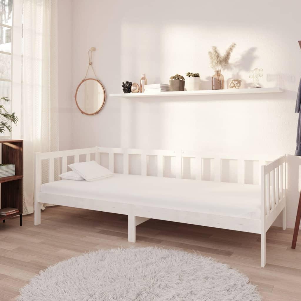 Daybed med madras 90x200 cm massivt fyrretræ hvid