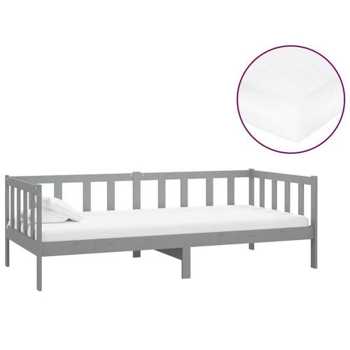 Daybed med madras 90x200 cm massivt fyrretræ grå