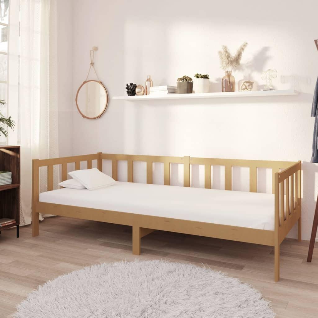 Daybed med madras 90x200 cm massivt fyrretræ gyldenbrun