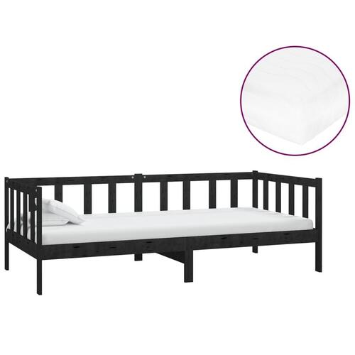 Daybed med madras 90x200 cm massivt fyrretræ sort