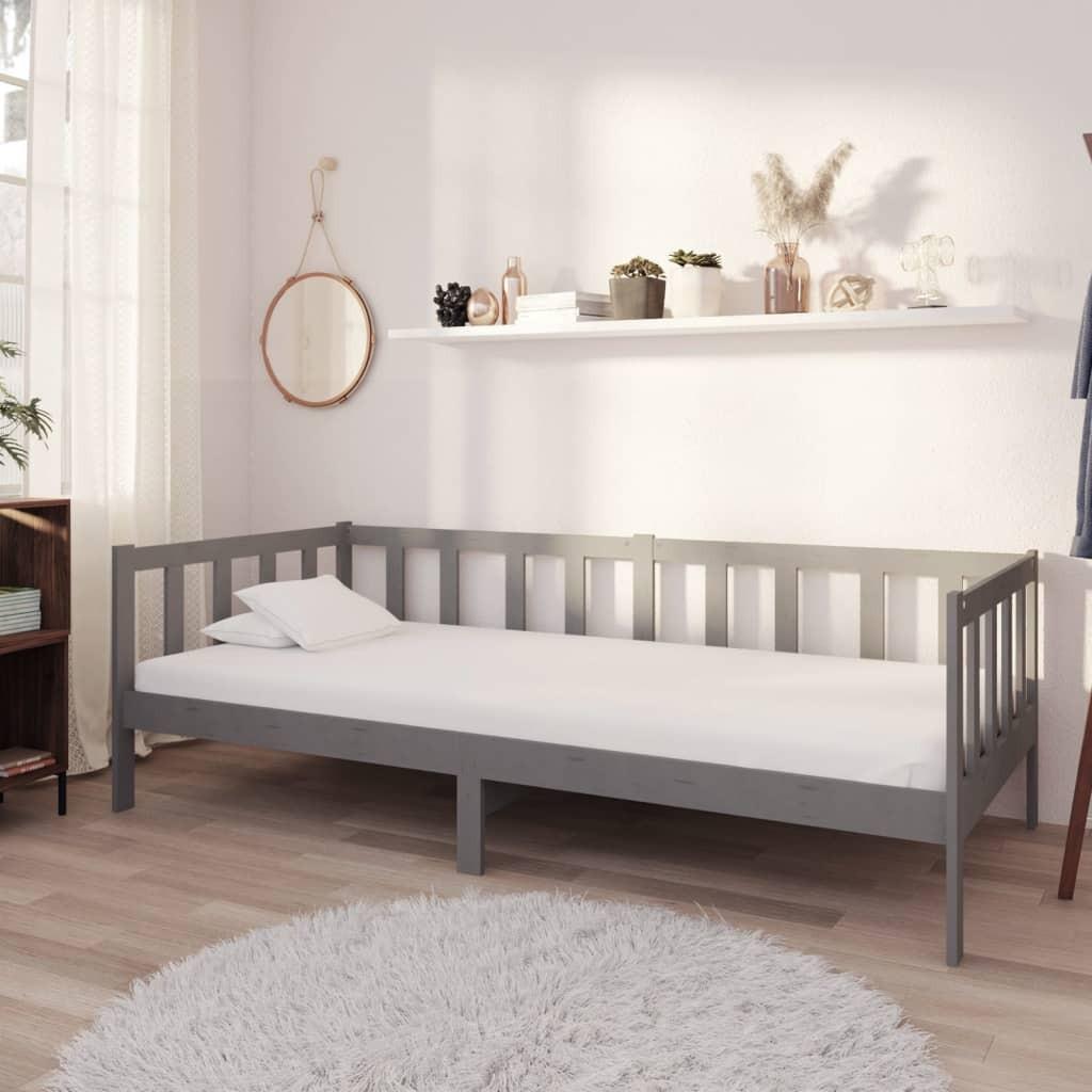 Daybed med madras 90×200 cm - massivt fyrretræ, grå
