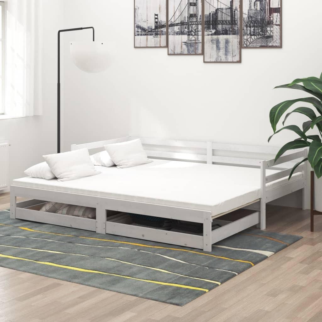 Daybed med udtræk 2x(90x200) cm massivt fyrretræ hvid