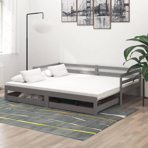 Daybed med udtræk 2x(90x200) cm massivt fyrretræ grå