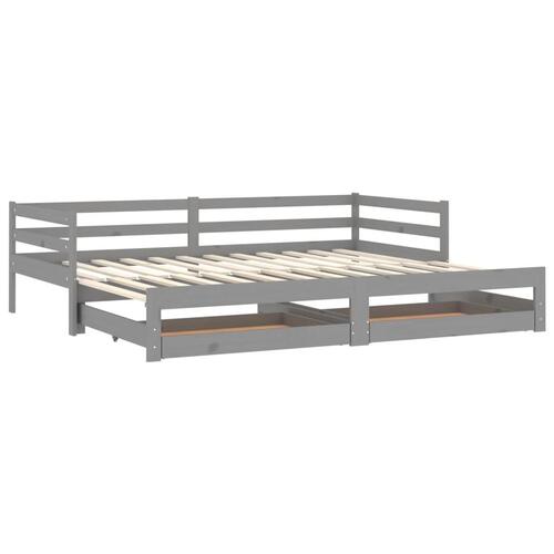 Daybed med udtræk 2x(90x200) cm massivt fyrretræ grå