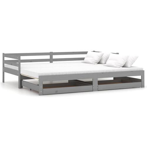 Daybed med udtræk 2x(90x200) cm massivt fyrretræ grå