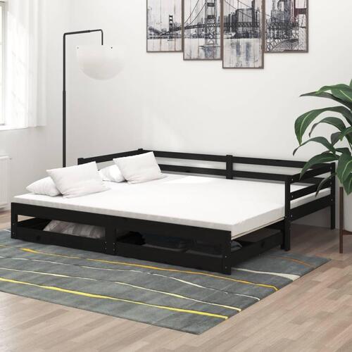 Daybed med udtræk 2x(90x200) cm massivt fyrretræ sort