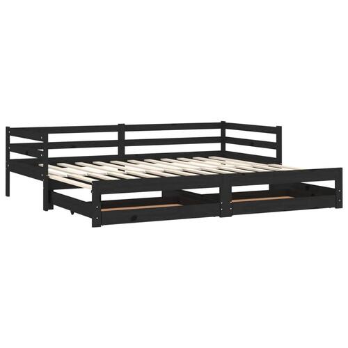Daybed med udtræk 2x(90x200) cm massivt fyrretræ sort
