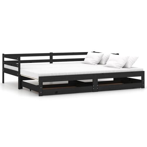 Daybed med udtræk 2x(90x200) cm massivt fyrretræ sort