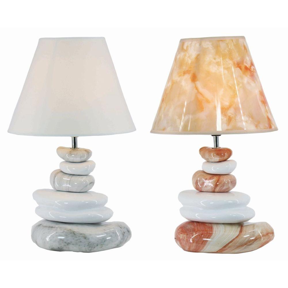 Bordlampe Grå Brun Polyester Stentøj 2 Stk 28 X 28 X 48 Cm