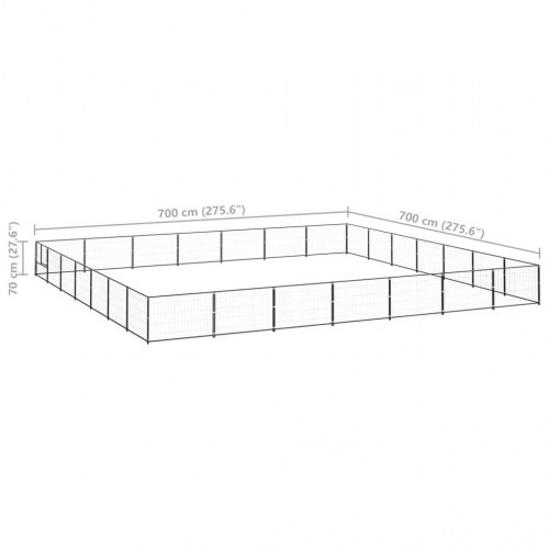 Hundeløbegård 49 m² i stål - sort, 700 × 700 × 70 cm